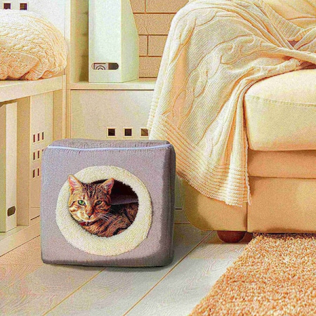 Pet Adobe Indoor Cat Pet Bed Cave, Enclosed Cavern with Removable Cushion Pad for Cats/Small Animals, Gray 323530ZYA